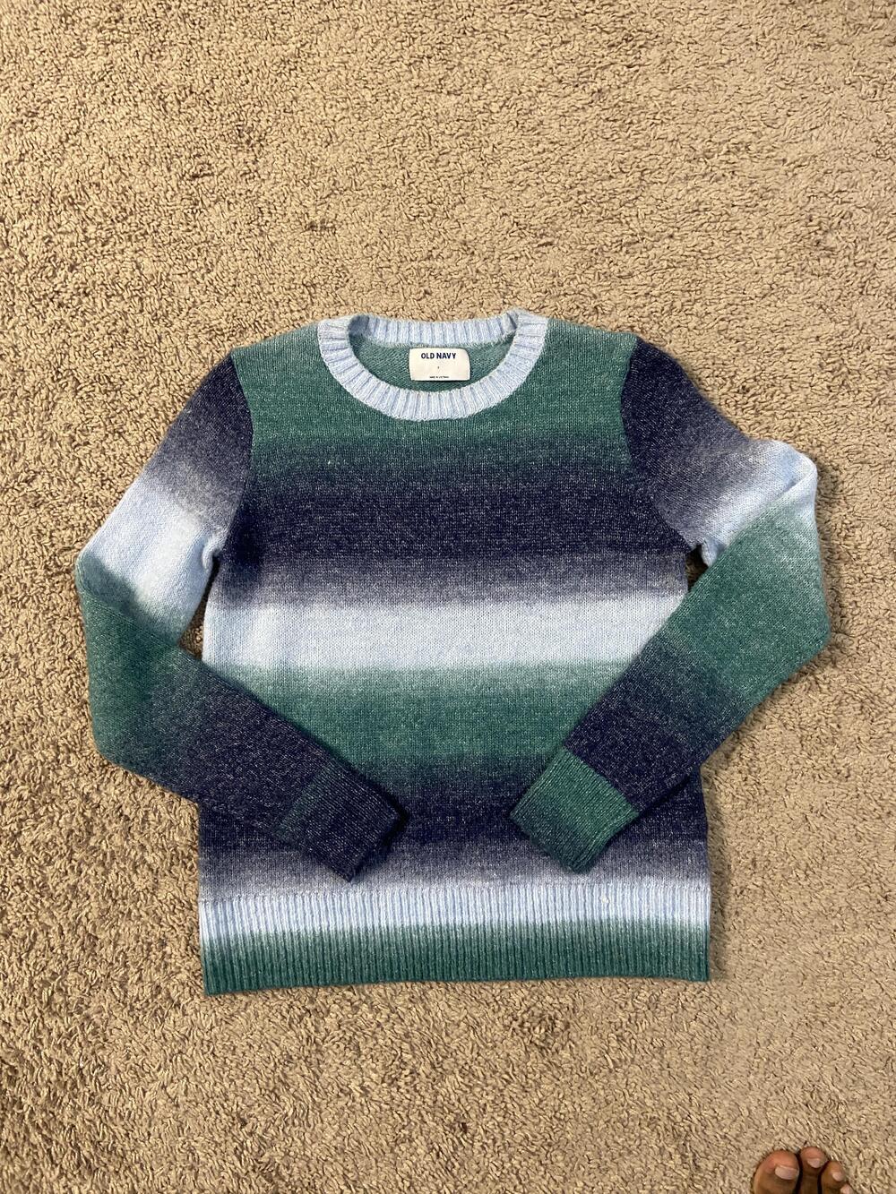 Old Navy Sweater Womens Small Green Blue Ombre Striped Crewneck Pullover Knit